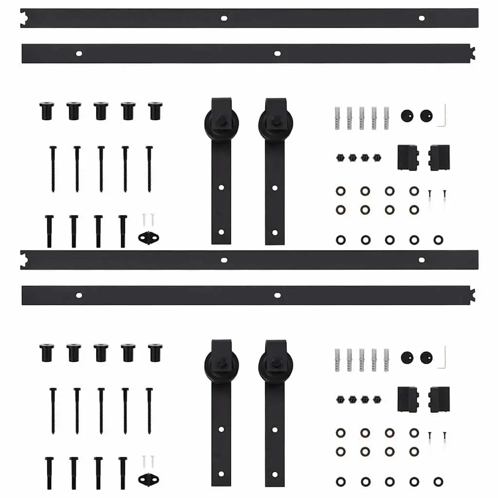 Sliding Door Hardware Kit for Barns Kitchens Studies 183cm Black Steel Track Rail Roller System