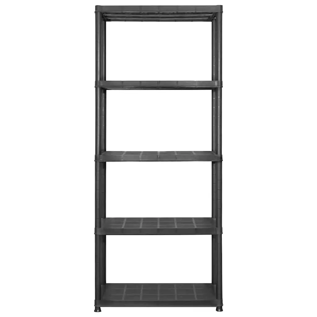 5-Tier Storage Shelf Indoor Use Black Plastic Shelving Unit