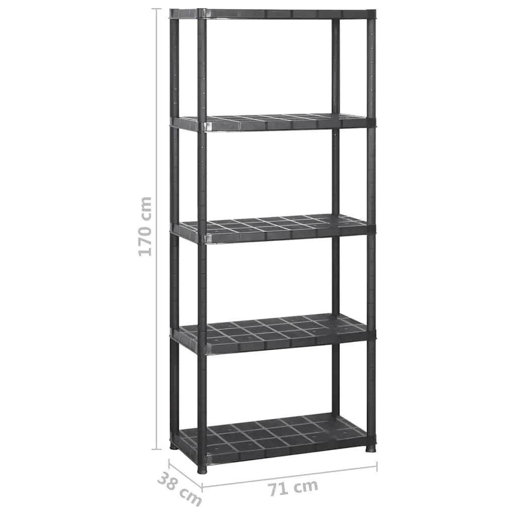 5-Tier Storage Shelf Indoor Use Black Plastic Shelving Unit