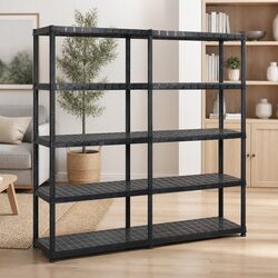 5-Tier Storage Shelf Black Plastic Industrial Shelving Unit Garage Warehouse