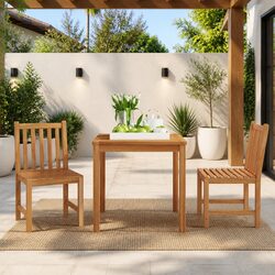 3 Piece Garden Dining Set: Teak Wood, 80x80 cm Dimensions
