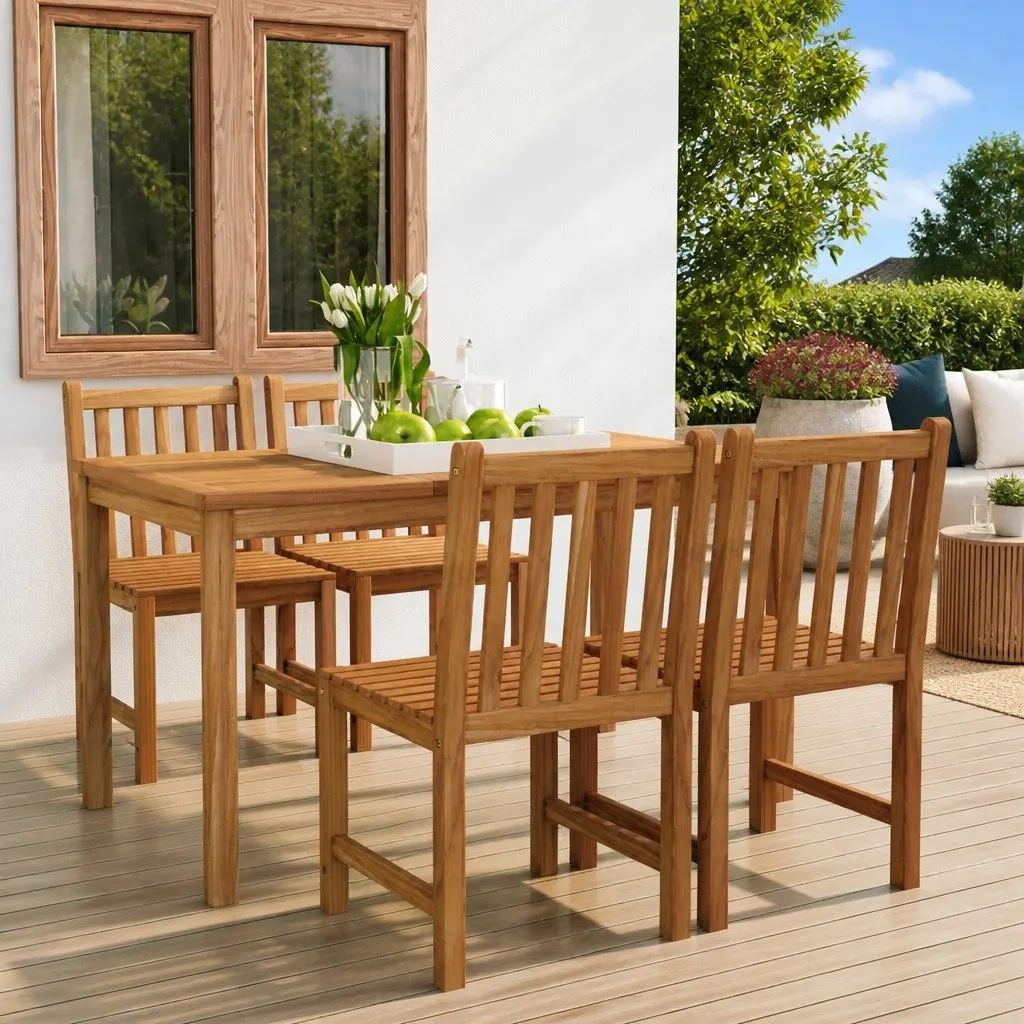 Teak Wood 5 Piece Outdoor Garden Dining Set Table and Chairs Furniture Brown