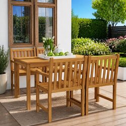 5 Piece Garden Dining Set 140x80cm Outdoor Furniture Teak Wood Table Chairs