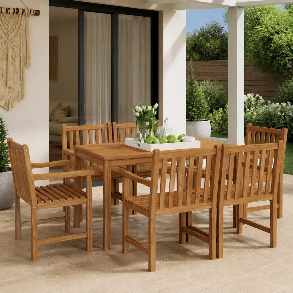 Teak Wood Outdoor Dining Set 7 Piece Table and Chairs for Garden and Patio