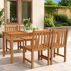 5-Piece Teak Wood Dining Set for Garden and Patio