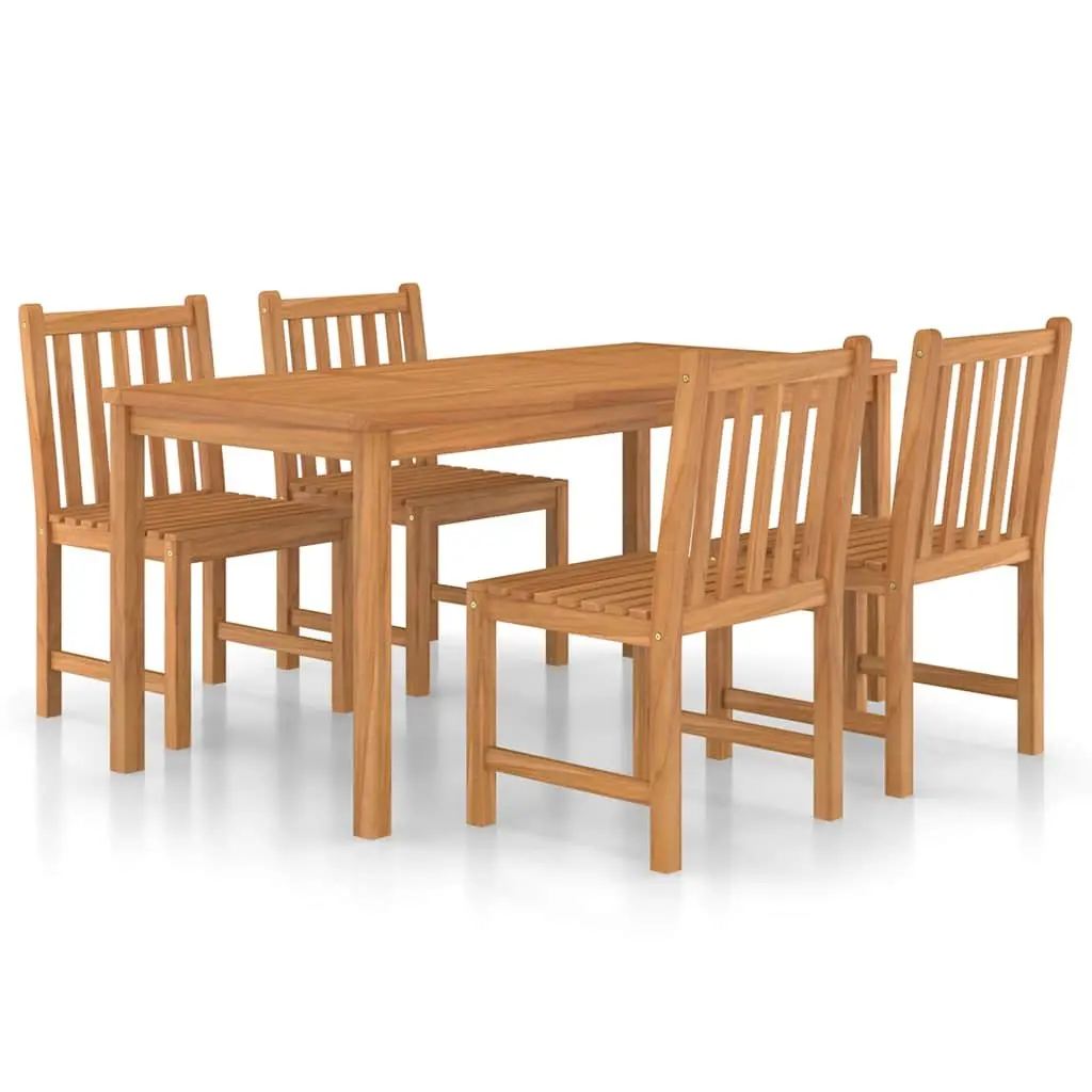 Garden Dining Set Outdoor Patio Furniture 5 Piece Teak Wood Table Chairs Brown
