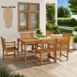 7 Piece Garden Dining Set: 180x90 cm Teak Table and Chairs
