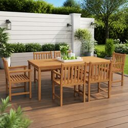 7 Piece Garden Dining Set: Brown Teak Wood Specifications