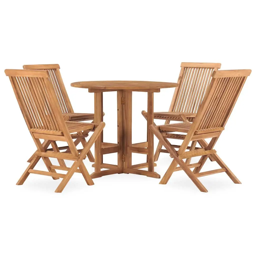Outdoor Dining Set Garden Patio 5 Piece Folding Teak Wood Table Chairs