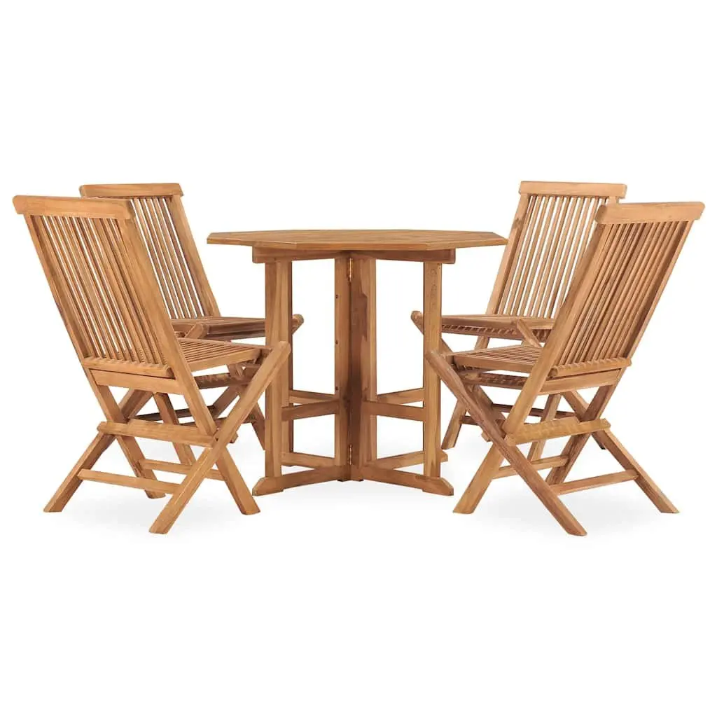 5 Piece Folding Outdoor Dining Set Garden Patio Teak Wood Brown