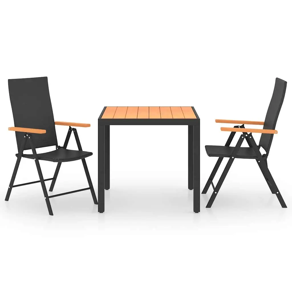 3 Piece Outdoor Garden Dining Set PE Rattan Chairs WPC Table Patio Furniture