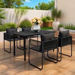 5 Piece Outdoor Dining Set: Black Rattan and Glass Table