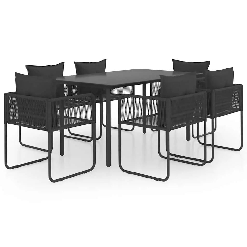 Outdoor Dining Set for Garden Patio 7 Piece Black Rattan Chair Table