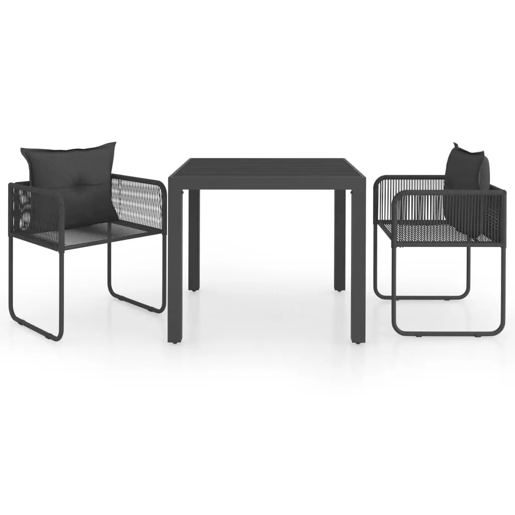 3 Piece Outdoor Dining Set Black Garden Furniture Rattan Chair Table Patio