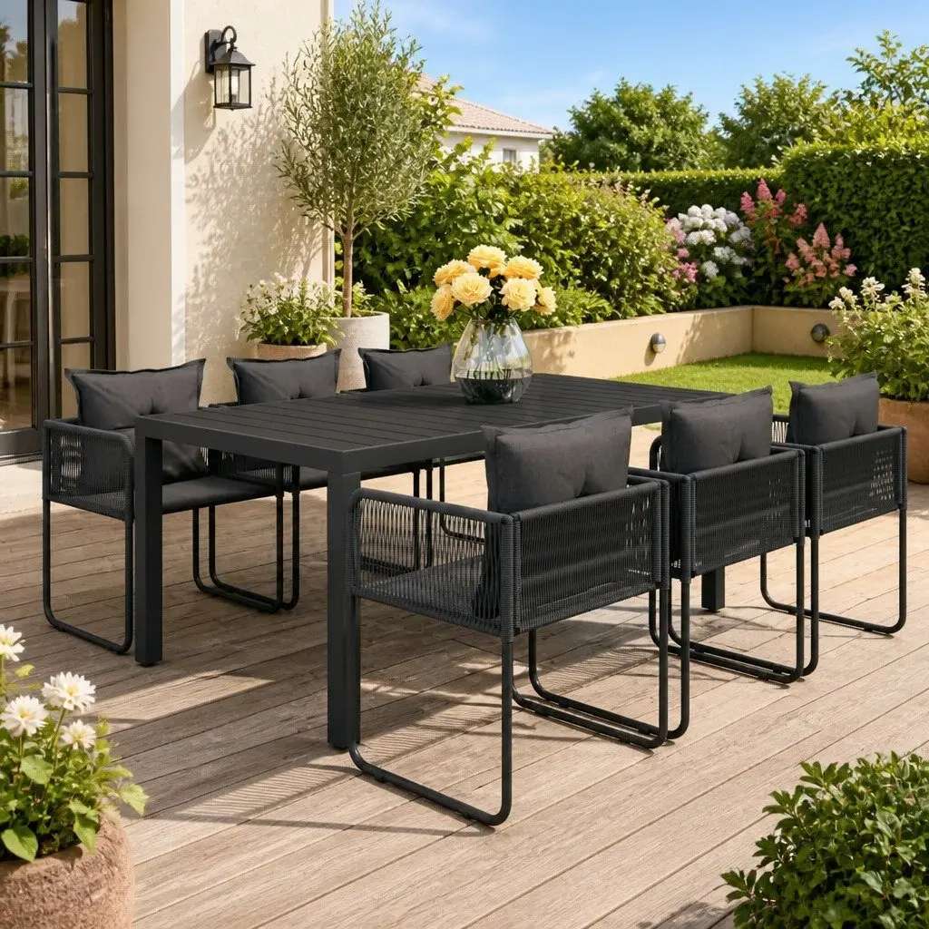 Garden Dining Set Outdoor Furniture 7 Piece Patio Table Chairs Black