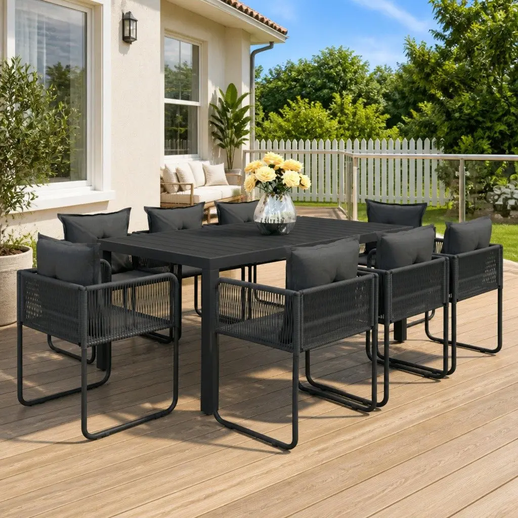 9-Piece Garden Dining Set, Black Finish