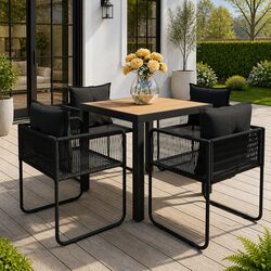5 Piece Garden Dining Set Outdoor Patio Chair Table Black Rattan Furniture