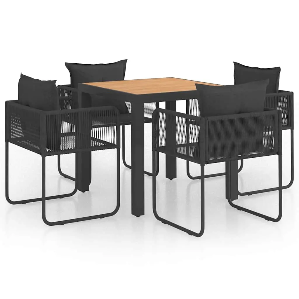 5 Piece Garden Dining Set Outdoor Patio Chair Table Black Rattan Furniture