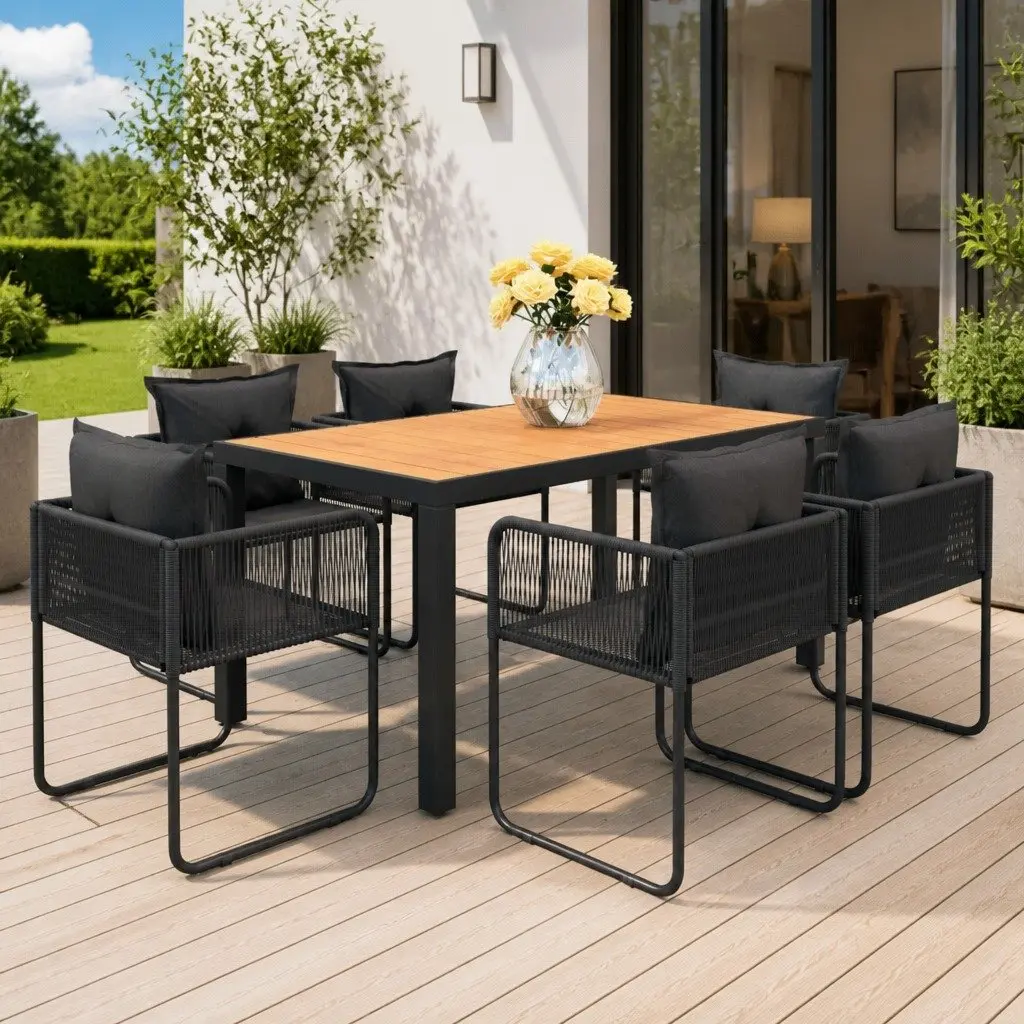 7 Piece Garden Dining Set Outdoor Furniture Patio Table Chairs Black