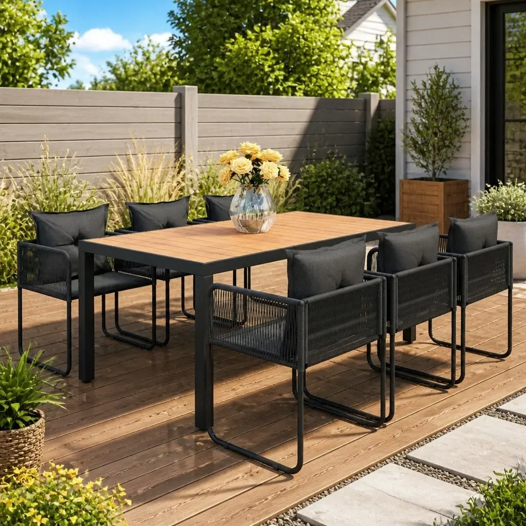 Garden Dining Set Outdoor Patio Furniture 7 Piece Black