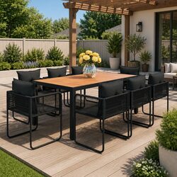 9 Piece Garden Dining Set: Quality Rattan & WPC Components