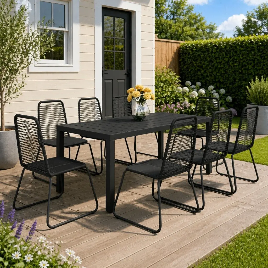 9 Piece Outdoor Dining Set Garden Patio Table Chairs Black