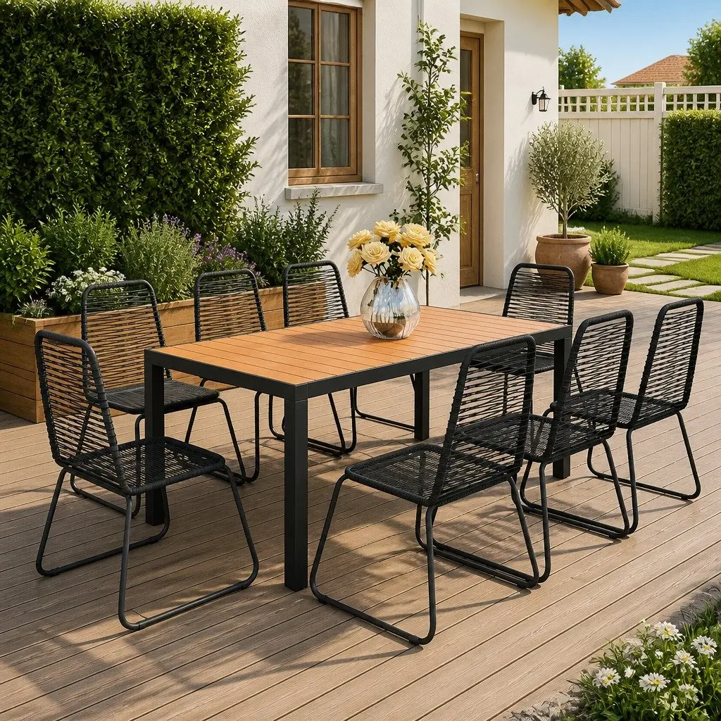 Garden Dining Set 9 Piece Outdoor Furniture Patio Chair Table Black