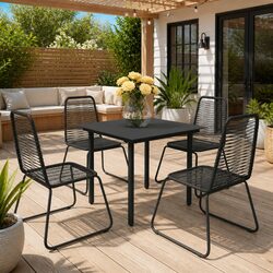 5 Piece Outdoor Garden Dining Set Black PVC Rattan Table Chairs Patio Furniture