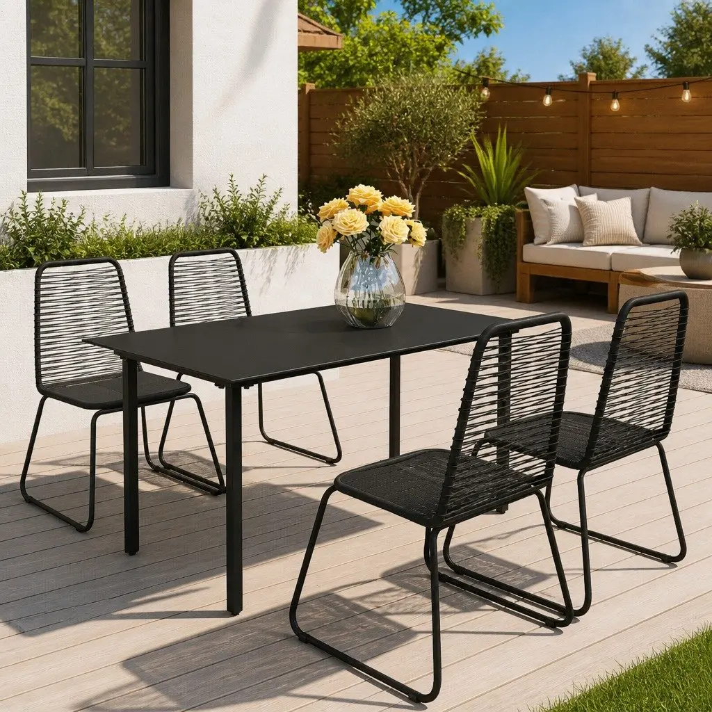 5 Piece Outdoor Dining Set for Garden Patio Black