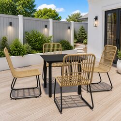 5-Piece Outdoor Dining Set: Steel, Glass, and Poly Rattan