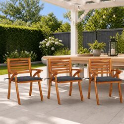 3-Piece Outdoor Dining Chair Set: Acacia Wood, Cushions Included
