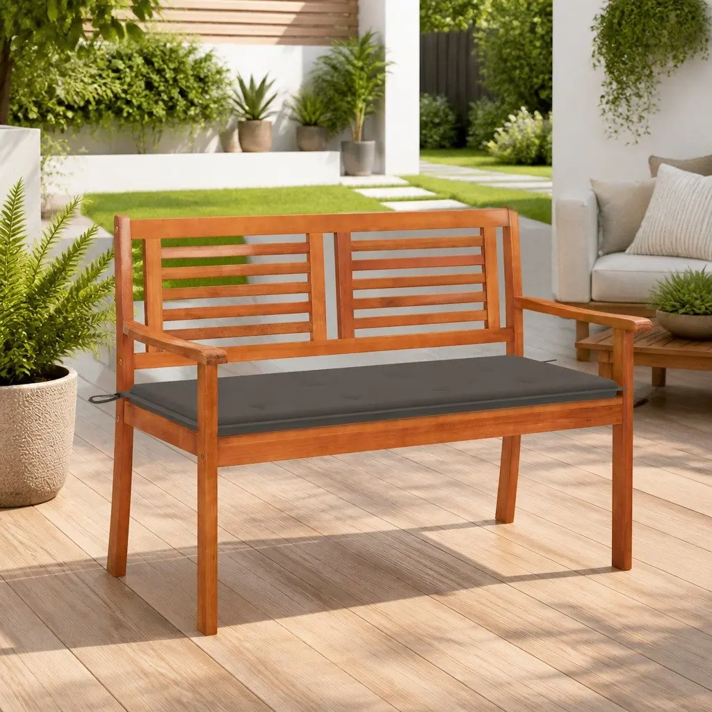 2-Seater Garden Bench Outdoor Patio Seating 120cm Solid Wood with Cushion Taupe
