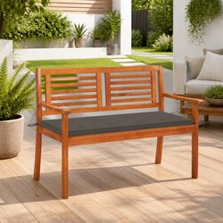 2-Seater Outdoor Bench, 120cm Solid Eucalyptus Wood with Cushion