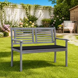 2-Seater Garden Bench with Cushion 120cm Outdoor Patio Seating Grey Wood