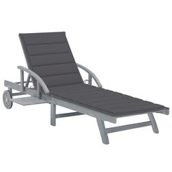 Grey Sun Lounger with Adjustable Backrest and Wheels