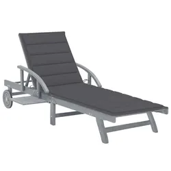 Grey Sun Lounger with Adjustable Backrest and Wheels