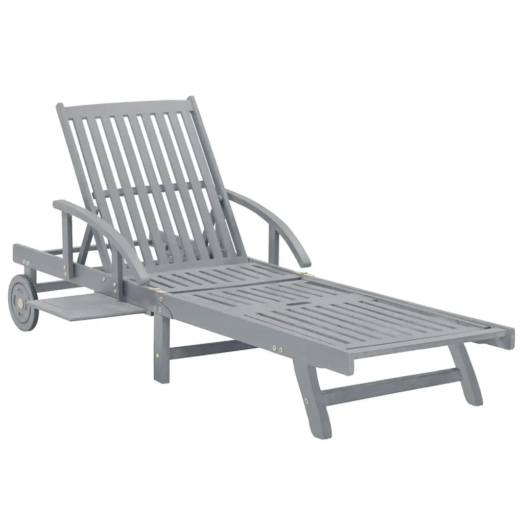 Sun Lounger Garden Chair Adjustable Backrest Footrest with Pull-out Table Grey