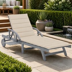 Acacia Wood Sun Lounger with Adjustable Features and Cushion
