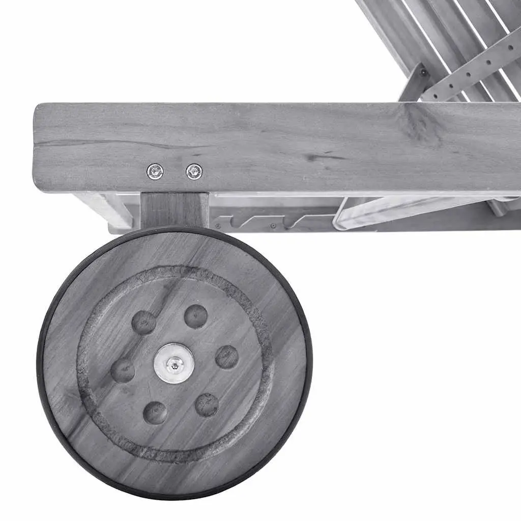 Sun Lounger with Cushion Grey Wooden Outdoor Garden Lounger Recliner Adjustable