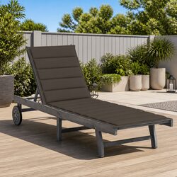 Garden Sun Lounger with Cushion Grey Acacia Wood Outdoor Patio Lounger Wheels