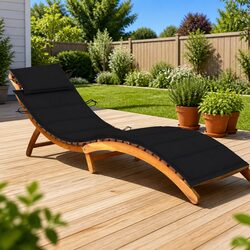 Sun Lounger Wooden Outdoor Garden Lounging Chair Folding Deck Chair with Cushion