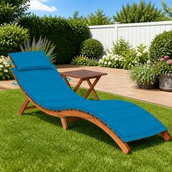 Garden Sun Lounger with Side Table and Cushion Folding Wooden Outdoor Bed