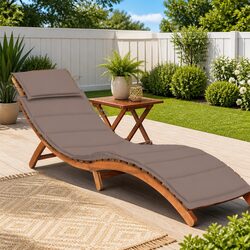 Sun Lounger with Side Table - Solid Acacia Wood & Cushion