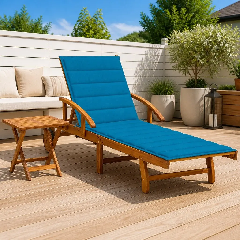Sun Lounger Garden Outdoor Patio Furniture Adjustable Backrest Wheels Acacia