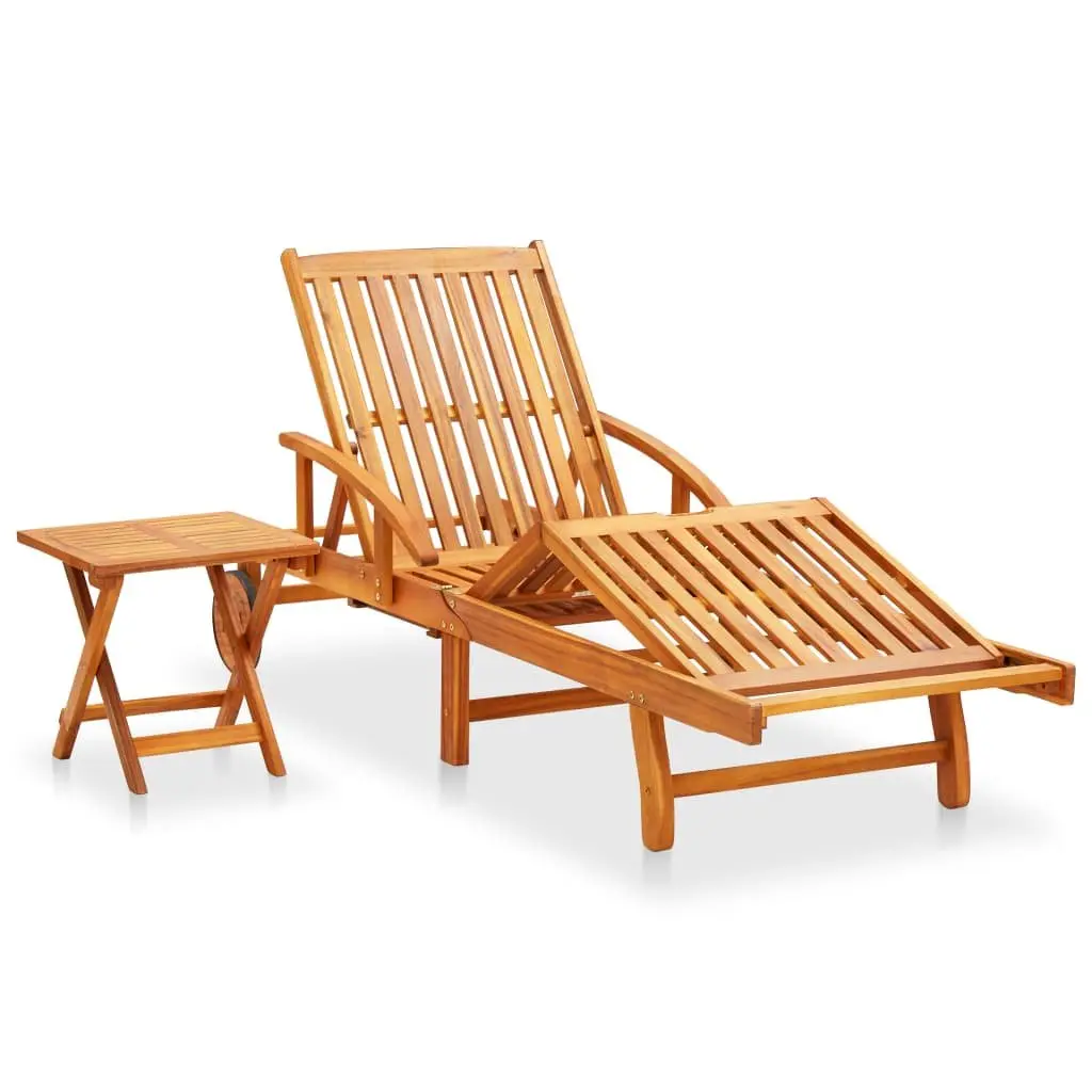 Sun Lounger Garden Outdoor Patio Furniture Adjustable Backrest Wheels Acacia