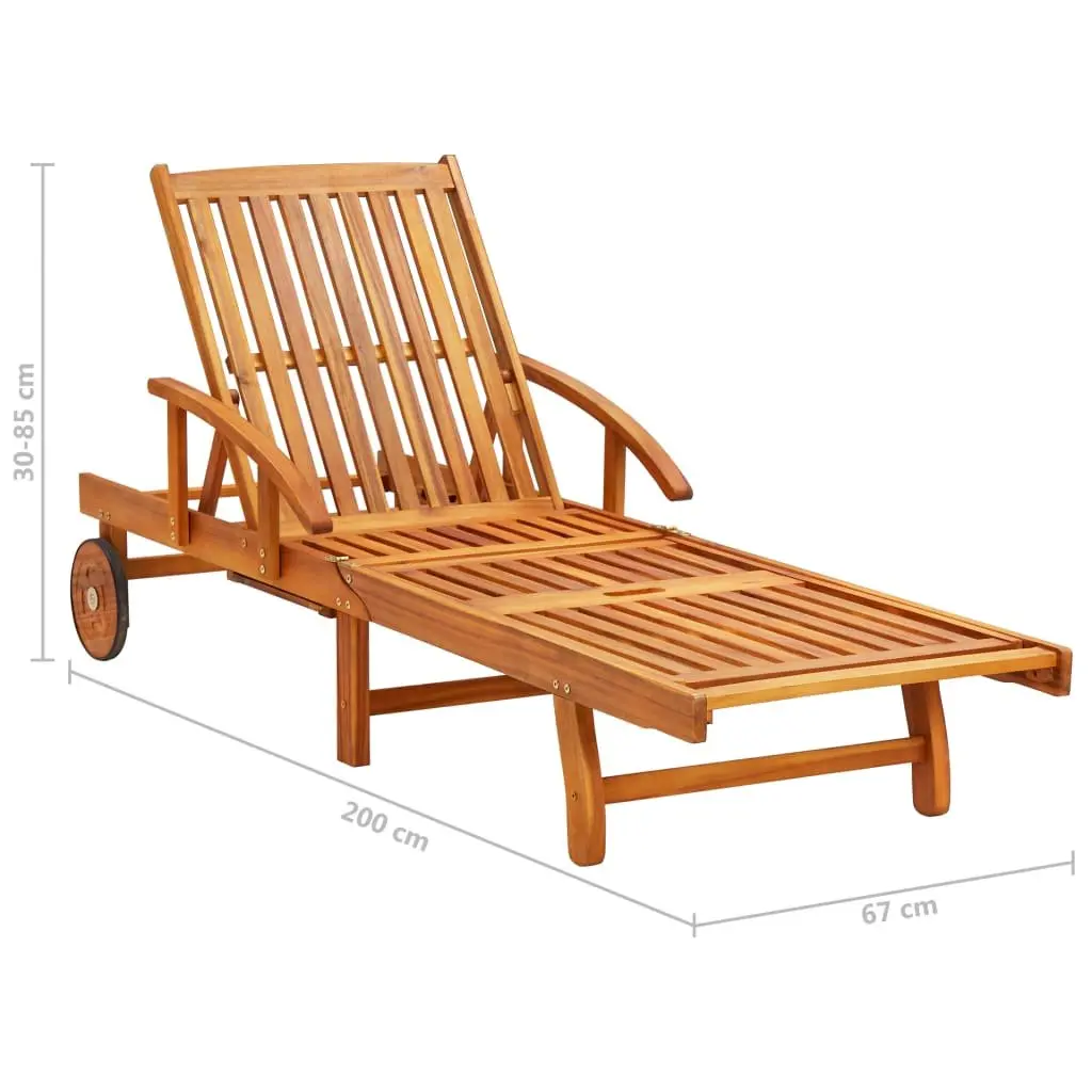 Sun Lounger Garden Outdoor Patio Furniture Adjustable Backrest Wheels Acacia