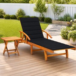 Sun Lounger with Side Table and Cushion Adjustable Backrest Wheels Garden