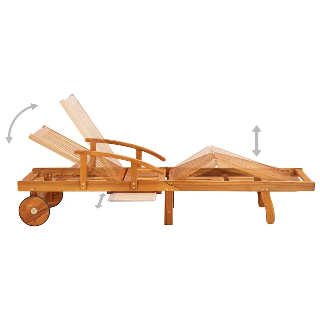 Sun Lounger with Side Table and Cushion Adjustable Backrest Wheels Garden