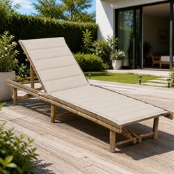 Bamboo Sun Lounger with Adjustable Backrest and Cushion
