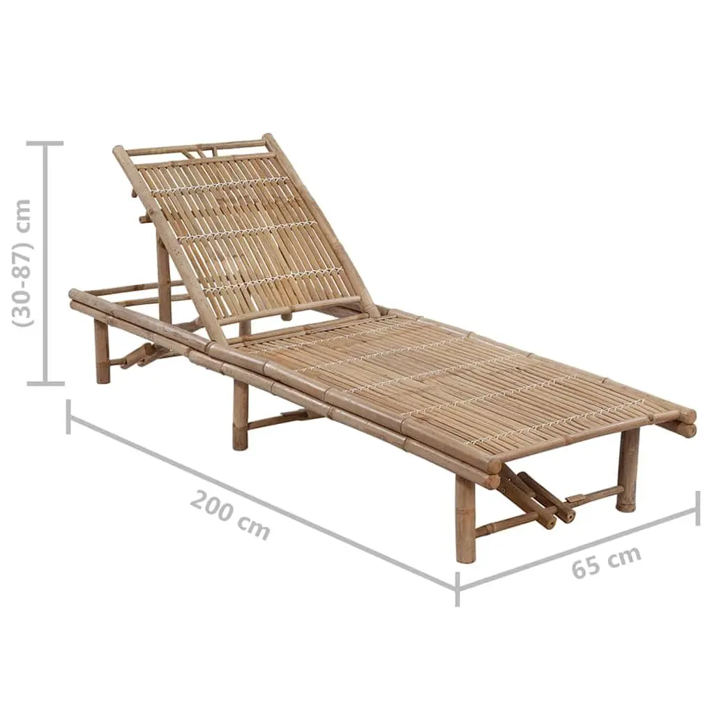 Bamboo Garden Sun Lounger Adjustable Backrest Reclining Outdoor Lounging Chair